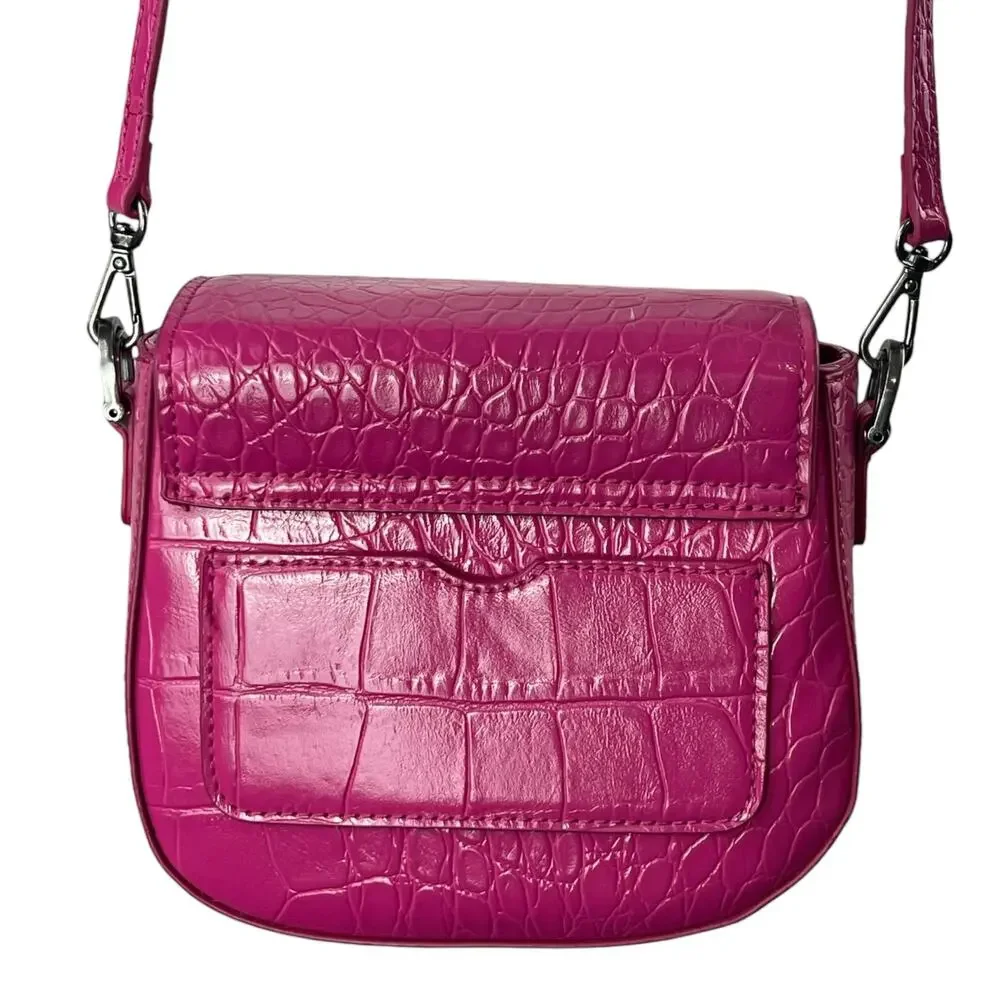ZARA Womens Pink Faux Crocodile Leather Mini Crossbody Shoulder Handbag OS